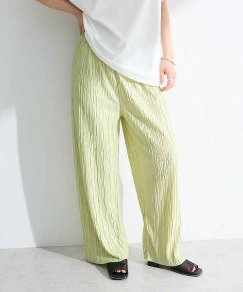 Green Parks(グリーンパークス)の「セルフカットウェーブプリーツパンツ(その他パンツ・レディース・チェック/ドット/ライトイエロー/ネイビー・FREE)」の3枚目の写真