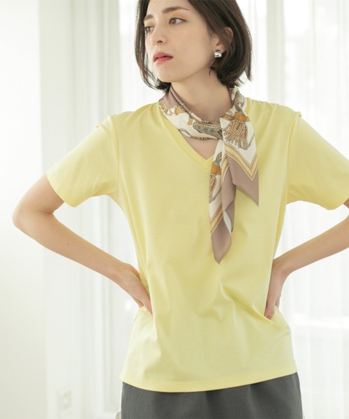 OPAQUE.CLIP（オペークドットクリップ）の「◆《5色展開／SS-LLサイズ》VネックベーシックTシャツ【接触冷感／洗濯機洗い可】（Tシャツ/カットソー・レディース・ホワイト/ライトイエロー系8/ブラック/ブラウン系その他/チャコールグレー・36/38/40/42/34）」の5枚目の写真