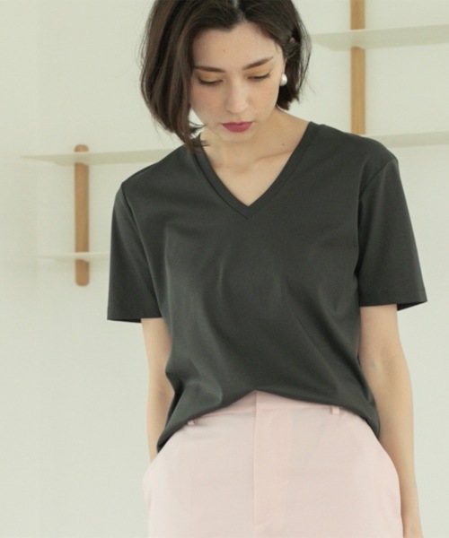 OPAQUE.CLIP（オペークドットクリップ）の「◆《5色展開／SS-LLサイズ》VネックベーシックTシャツ【接触冷感／洗濯機洗い可】（Tシャツ/カットソー・レディース・ホワイト/ライトイエロー系8/ブラック/ブラウン系その他/チャコールグレー・36/38/40/42/34）」の8枚目の写真