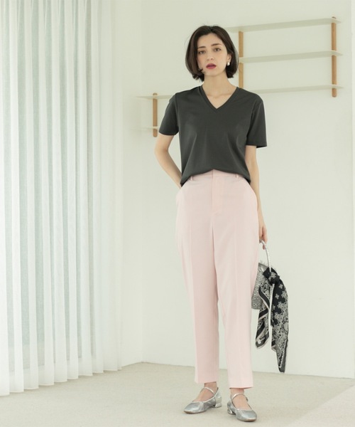OPAQUE.CLIP（オペークドットクリップ）の「◆《5色展開／SS-LLサイズ》VネックベーシックTシャツ【接触冷感／洗濯機洗い可】（Tシャツ/カットソー・レディース・ホワイト/ライトイエロー系8/ブラック/ブラウン系その他/チャコールグレー・36/38/40/42/34）」の10枚目の写真