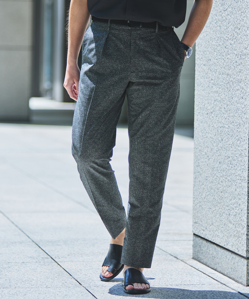 接触冷感＆撥水”クールドッツ ウエストマジック チェックスラックス