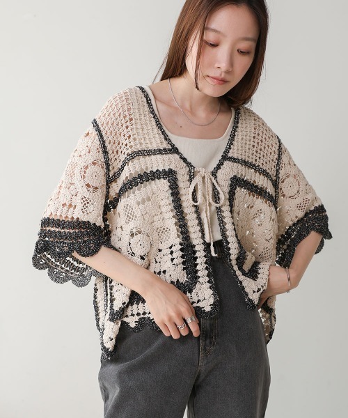 Bab(バブ)の「【大人気クロシェシリーズ】クロシェ半袖カーディガン(カーディガン/ボレロ・レディース・A/ホワイト系その他/B・FREE)」の7枚目の写真