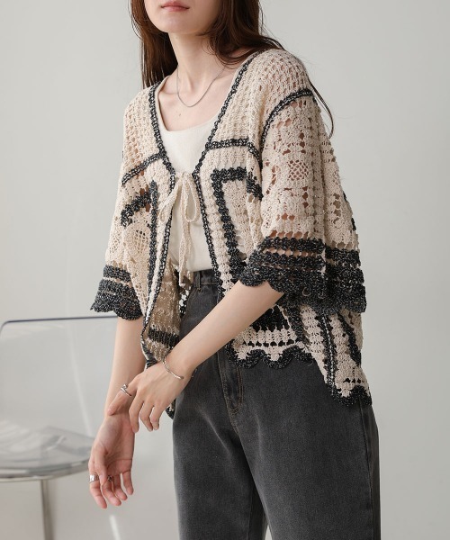 Bab(バブ)の「【大人気クロシェシリーズ】クロシェ半袖カーディガン(カーディガン/ボレロ・レディース・A/ホワイト系その他/B・FREE)」の8枚目の写真