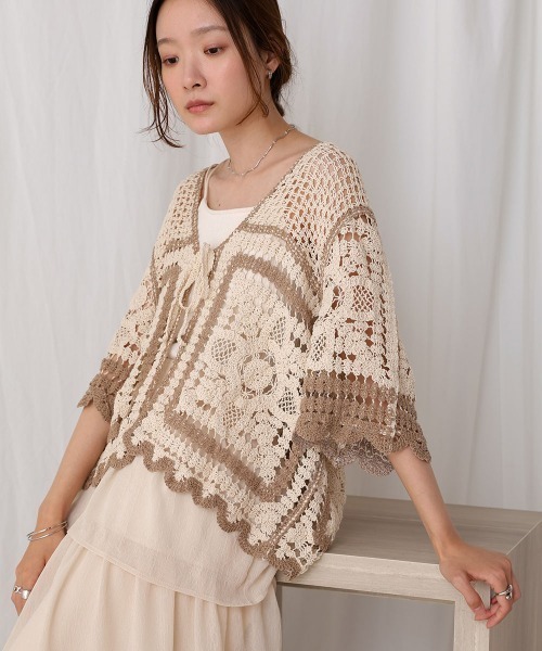 Bab(バブ)の「【大人気クロシェシリーズ】クロシェ半袖カーディガン(カーディガン/ボレロ・レディース・A/ホワイト系その他/B・FREE)」の10枚目の写真