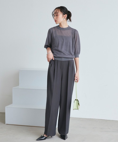 ルイルエブティック RUIRUE BOUTIQUE バックパールシアーパフニット （グレー） ルイルエブティック RUIRUE BOUTIQUE バックパールシアーパフ