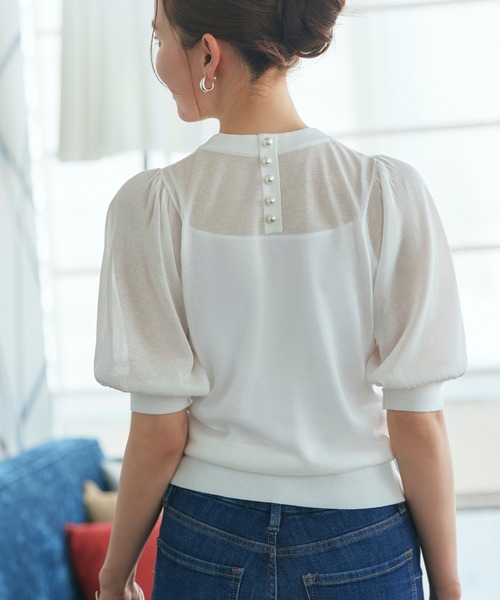 ルイルエブティック RUIRUE BOUTIQUE バックパールシアーパフニット （アイボリー） 洗える ストレッチ ｜ バックパール シアー パフ ニット