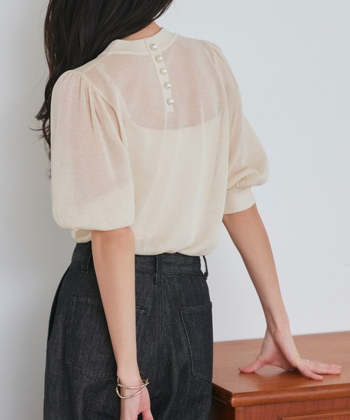 ルイルエブティック RUIRUE BOUTIQUE バックパールシアーパフニット （アイボリー） 洗える ストレッチ ｜ バックパール シアー パフ ニット