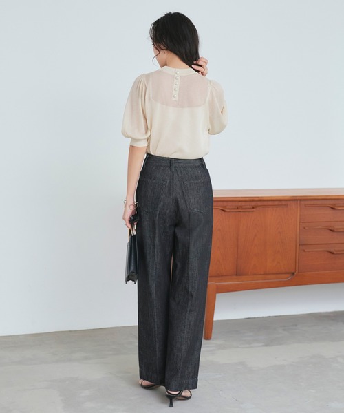 RUIRUE BOUTIQUE(ルイルエブティック)の「洗える ストレッチ | バックパール シアー パフ ニット | レディース おしゃれ きれいめ 五分袖 オフィスカジュアル 通勤服 サマーニット ニットトップス(ニット/セーター・レディース・アイボリー/ブラック/ホワイト/グレー/チャコールグレー・M/L)」の16枚目の写真
