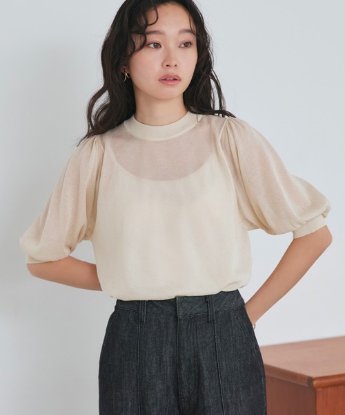 RUIRUE BOUTIQUE(ルイルエブティック)の「洗える ストレッチ | バックパール シアー パフ ニット | レディース おしゃれ きれいめ 五分袖 オフィスカジュアル 通勤服 サマーニット ニットトップス(ニット/セーター・レディース・アイボリー/ブラック/ホワイト/グレー/チャコールグレー・M/L)」の17枚目の写真