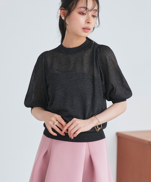 ルイルエブティック RUIRUE BOUTIQUE バックパールシアーパフニット （アイボリー） 洗える ストレッチ ｜ バックパール シアー パフ ニット