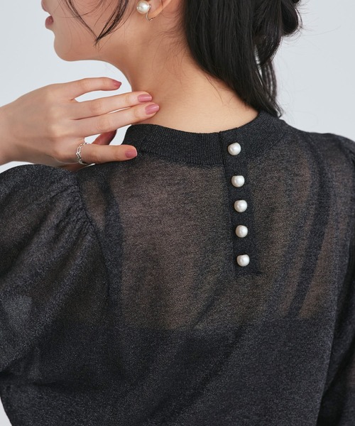 RUIRUE BOUTIQUE(ルイルエブティック)の「洗える ストレッチ | バックパール シアー パフ ニット | レディース おしゃれ きれいめ 五分袖 オフィスカジュアル 通勤服 サマーニット ニットトップス(ニット/セーター・レディース・アイボリー/ブラック/ホワイト/グレー/チャコールグレー・M/L)」の20枚目の写真