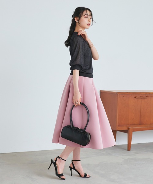 RUIRUE BOUTIQUE(ルイルエブティック)の「洗える ストレッチ | バックパール シアー パフ ニット | レディース おしゃれ きれいめ 五分袖 オフィスカジュアル 通勤服 サマーニット ニットトップス(ニット/セーター・レディース・アイボリー/ブラック/ホワイト/グレー/チャコールグレー・M/L)」の21枚目の写真