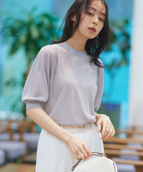 RUIRUE BOUTIQUE(ルイルエブティック)の「洗える ストレッチ | バックパール シアー パフ ニット | レディース おしゃれ きれいめ 五分袖 オフィスカジュアル 通勤服 サマーニット ニットトップス(ニット/セーター・レディース・アイボリー/ブラック/ホワイト/グレー/チャコールグレー・M/L)」の22枚目の写真
