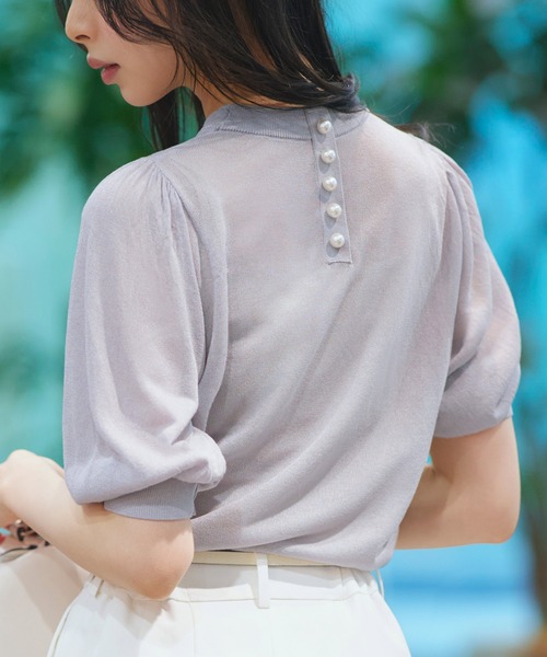 ルイルエブティック RUIRUE BOUTIQUE バックパールシアーパフニット （アイボリー） 洗える ストレッチ ｜ バックパール シアー パフ ニット