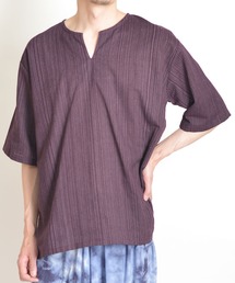 MARAI（マーライ）の「五分袖 キーネックTシャツ エスニックシャツ チェニック（Tシャツ/カットソー）」