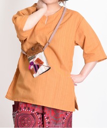 MARAI（マーライ）の「五分袖 キーネックTシャツ エスニックシャツ チェニック（Tシャツ/カットソー）」