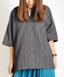 五分袖 半袖 キーネックTシャツ エスニックシャツ