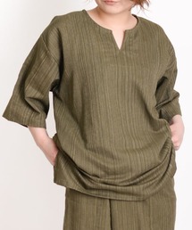 MARAI（マーライ）の「五分袖 キーネックTシャツ エスニックシャツ チェニック（Tシャツ/カットソー）」