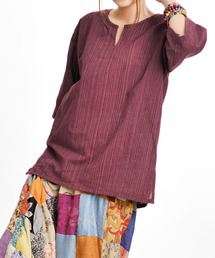 MARAI（マーライ）の「五分袖 半袖 キーネックTシャツ エスニックシャツ（Tシャツ/カットソー）」