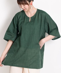 MARAI（マーライ）の「五分袖 キーネックTシャツ エスニックシャツ チェニック（Tシャツ/カットソー）」