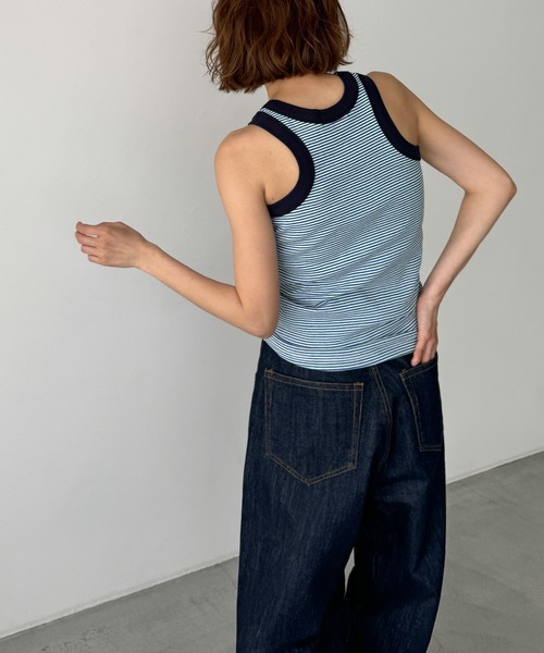 CANAL JEAN（キャナルジーン）の「PLAN　マルチボーダーパイピングタンク（タンクトップ・レディース・ブルー/グリーン・ONE SIZE）」の7枚目の写真