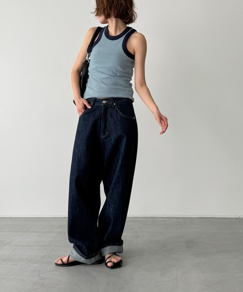 CANAL JEAN（キャナルジーン）の「PLAN　マルチボーダーパイピングタンク（タンクトップ・レディース・ブルー/グリーン・ONE SIZE）」の8枚目の写真