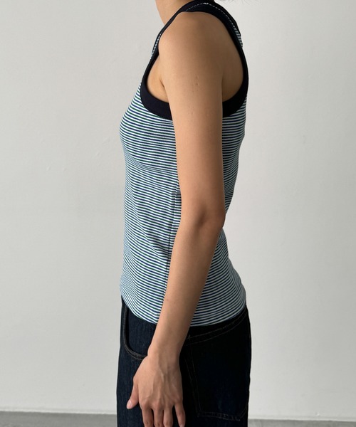 CANAL JEAN（キャナルジーン）の「PLAN　マルチボーダーパイピングタンク（タンクトップ・レディース・ブルー/グリーン・ONE SIZE）」の10枚目の写真