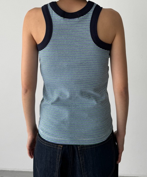 CANAL JEAN（キャナルジーン）の「PLAN　マルチボーダーパイピングタンク（タンクトップ・レディース・ブルー/グリーン・ONE SIZE）」の11枚目の写真