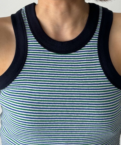 CANAL JEAN（キャナルジーン）の「PLAN　マルチボーダーパイピングタンク（タンクトップ・レディース・ブルー/グリーン・ONE SIZE）」の12枚目の写真
