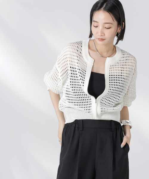 NANO universe（ナノユニバース）の「メッシュニットジップカーディガン（カーディガン/ボレロ・レディース・ピンク/ブラック/オフホワイト・FREE）」の18枚目の写真