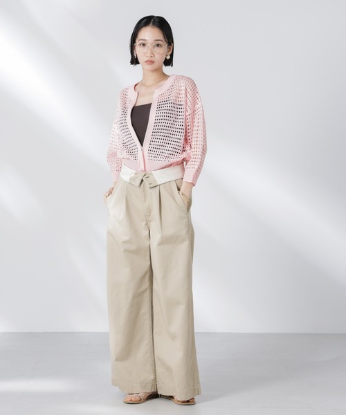 NANO universe（ナノユニバース）の「メッシュニットジップカーディガン（カーディガン/ボレロ・レディース・ピンク/ブラック/オフホワイト・FREE）」の7枚目の写真