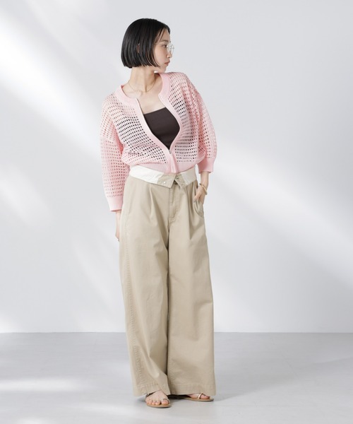 NANO universe（ナノユニバース）の「メッシュニットジップカーディガン（カーディガン/ボレロ・レディース・ピンク/ブラック/オフホワイト・FREE）」の8枚目の写真