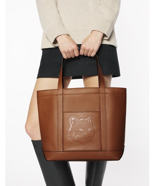 あびゅた Maison Kitsune ブラウントートバッグ FOX HEAD MEDIUM LEATHER TOTE（トートバッグ）｜Maison Kitsune