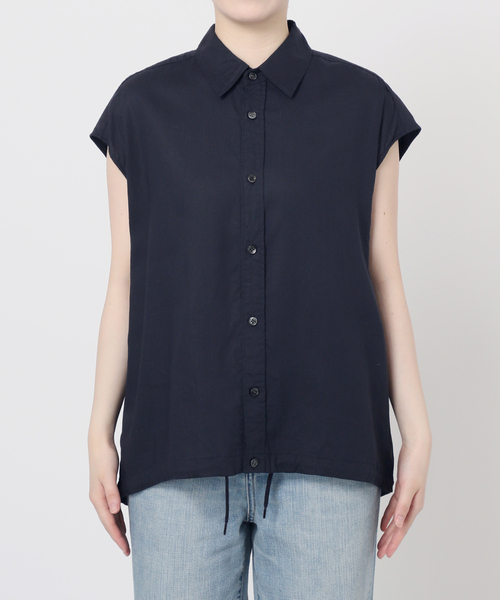 Spick and Span リネンブレンドフレンチヘムギャザーシャツ ネイビー リネンブレンドフレンチヘムギャザーシャツ（シャツ／ブラウス