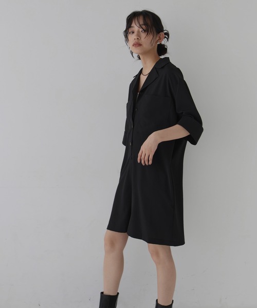 OSKLEN オスクレン オールインワン サロペット ロンパース 黒 S セール】 little black:〈セレモニー対応可〉Vネック ワイド