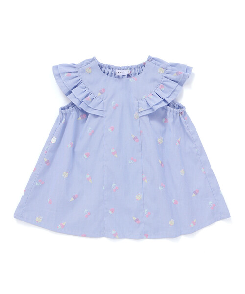 SLAP SLIP(スラップスリップ)の「【お揃い】カラフルスイーツ刺しゅう風発泡プリント柄肩フリルチュニック(80~130cm)(シャツ/ブラウス・キッズ・パープル系その他/ブルー系その他・90cm/80cm/100cm/130cm/110cm/120cm)」の1枚目の写真