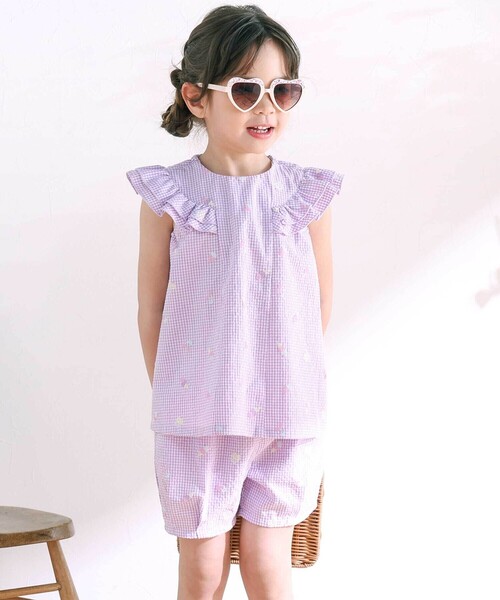 SLAP SLIP(スラップスリップ)の「【お揃い】カラフルスイーツ刺しゅう風発泡プリント柄肩フリルチュニック(80~130cm)(シャツ/ブラウス・キッズ・パープル系その他/ブルー系その他・90cm/80cm/100cm/130cm/110cm/120cm)」の11枚目の写真