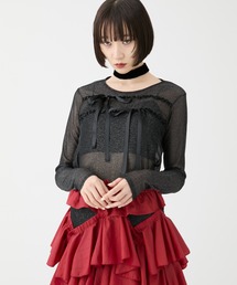 HOUGA（ホウガ）の「【HOUGA/ホウガ】《STUDIOUS別注》SHEER RIBON SKIN TOPS/シアーリボンスキントップス（Tシャツ/カットソー）」