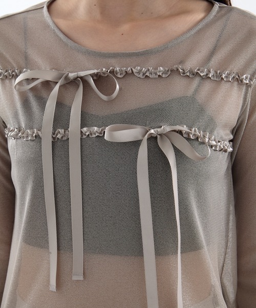 HOUGA（ホウガ）の「【HOUGA/ホウガ】《STUDIOUS別注》SHEER RIBON SKIN TOPS/シアーリボンスキントップス（Tシャツ/カットソー・レディース・ブラック/グレー・FREE）」の13枚目の写真