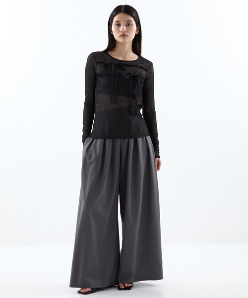 HOUGA（ホウガ）の「【HOUGA/ホウガ】《STUDIOUS別注》SHEER RIBON SKIN TOPS/シアーリボンスキントップス（Tシャツ/カットソー・レディース・ブラック/グレー・FREE）」の18枚目の写真