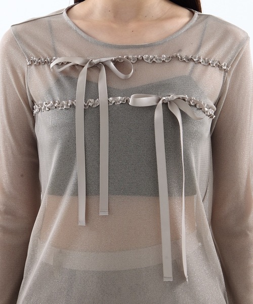 HOUGA（ホウガ）の「【HOUGA/ホウガ】《STUDIOUS別注》SHEER RIBON SKIN TOPS/シアーリボンスキントップス（Tシャツ/カットソー・レディース・ブラック/グレー・FREE）」の12枚目の写真