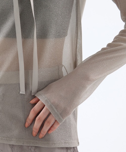 HOUGA（ホウガ）の「【HOUGA/ホウガ】《STUDIOUS別注》SHEER RIBON SKIN TOPS/シアーリボンスキントップス（Tシャツ/カットソー・レディース・ブラック/グレー・FREE）」の14枚目の写真