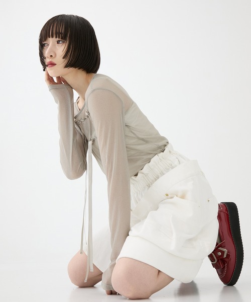 セール】【HOUGA/ホウガ】《STUDIOUS別注》SHEER RIBON SKIN TOPS