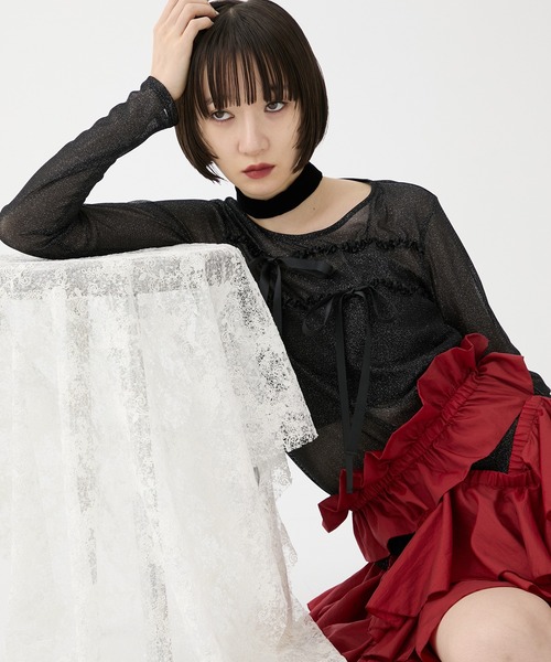 HOUGA/ホウガ】《STUDIOUS別注》SHEER RIBON SKIN TOPS/シアーリボン