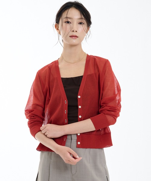 PUBLIC TOKYO(パブリックトウキョウ)の「コットンシアーカーディガン シアートップス(カーディガン/ボレロ・レディース・レッド/ブラック/アイボリー・FREE)」の3枚目の写真