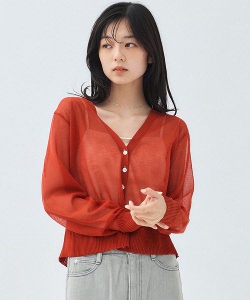 PUBLIC TOKYO(パブリックトウキョウ)の「コットンシアーカーディガン シアートップス(カーディガン/ボレロ・レディース・レッド/ブラック/アイボリー・FREE)」の11枚目の写真