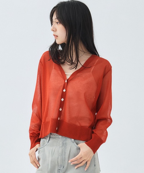 PUBLIC TOKYO(パブリックトウキョウ)の「コットンシアーカーディガン シアートップス(カーディガン/ボレロ・レディース・レッド/ブラック/アイボリー・FREE)」の12枚目の写真