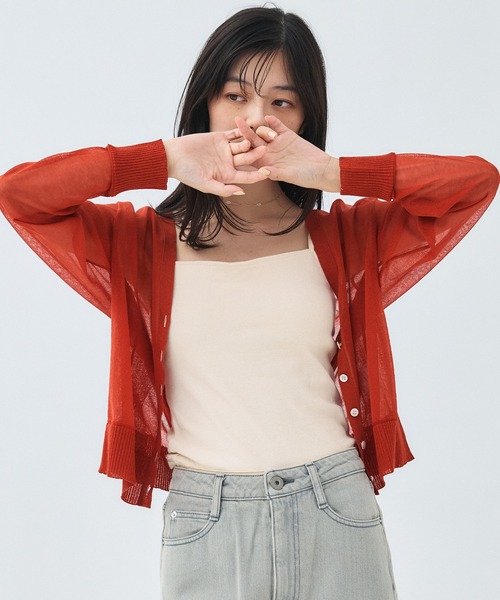 PUBLIC TOKYO(パブリックトウキョウ)の「コットンシアーカーディガン シアートップス(カーディガン/ボレロ・レディース・レッド/ブラック/アイボリー・FREE)」の16枚目の写真