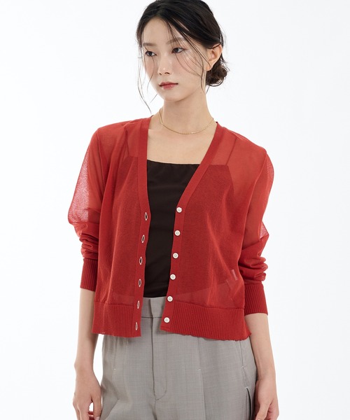 コットンシアーカーディガン シアートップス（カーディガン/ボレロ