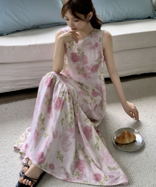 gossip！ロサンゼルス（ゴシップロサンゼルス）の「レトロムード＊プリントキャミソールロングワンピース（ワンピース・レディース・ブルー/ピンク・FREE）」の7枚目の写真